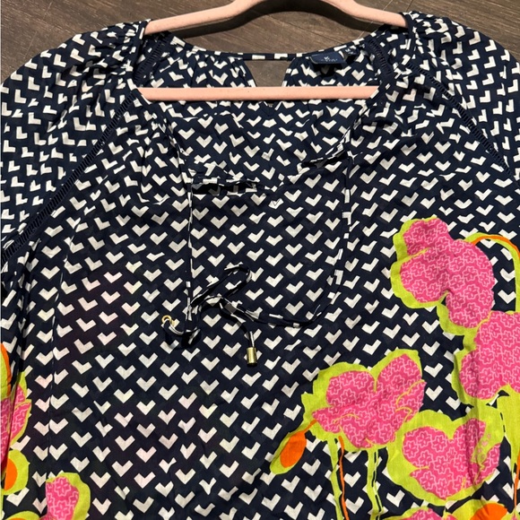 Kaari Blue Patterned Blouse - Pink, Green, Blue - Picture 2 of 10